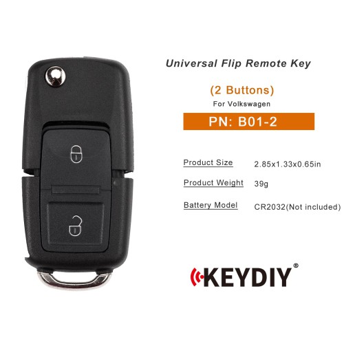 KEYDIY KD B01-2 Universal Flip Remote Key 2 Buttons for Volkswagen Type 5pcs
