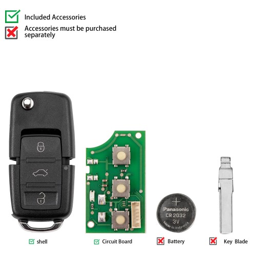 KEYDIY KD B01-3 Universal Flip Remote Key 3 Buttons for Volkswagen Type 5pcs