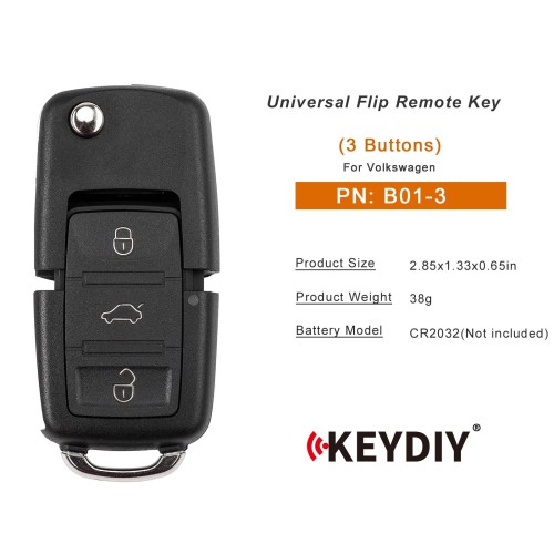 KEYDIY KD B01-3 Universal Flip Remote Key 3 Buttons for Volkswagen Type 5pcs