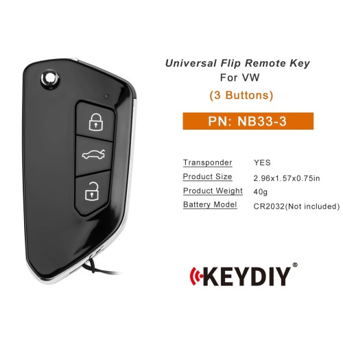 KEYDIY KD NB33-3 Universal Flip Remote Key 3 Buttons for VW Type 5pcs