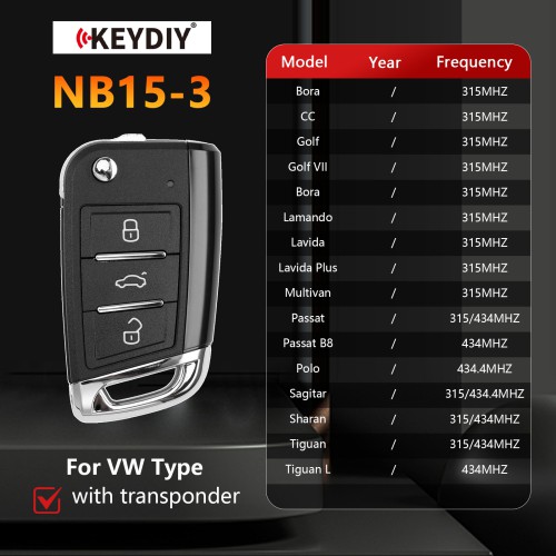 KEYDIY KD NB15-3 Universal Flip Remote Key 3 Buttons for VW MQB Type 5pcs