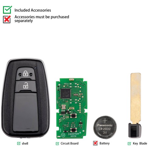 KEYDIY KD TB36-2 for Toyota for Lexus Universal Smart Remote Key 2 Buttons With 8A Transponder 5pcs