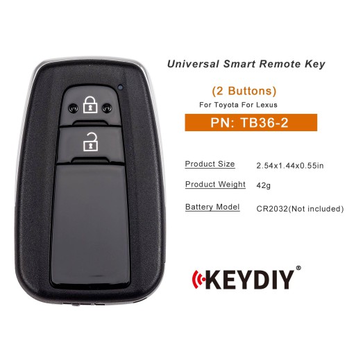 KEYDIY KD TB36-2 for Toyota for Lexus Universal Smart Remote Key 2 Buttons With 8A Transponder 5pcs