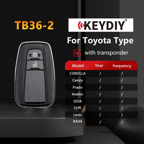 KEYDIY KD TB36-2 for Toyota for Lexus Universal Smart Remote Key 2 Buttons With 8A Transponder 5pcs