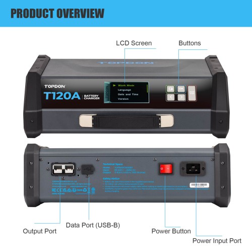 TOPDON T120A Stable Power Supply & 12V Battery Charger Cable Length: 5M