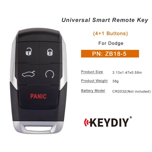 KEYDIY KD ZB18-5 Universal Smart Remote Key 4+1 Buttons for Dodge Ram Type 5pcs
