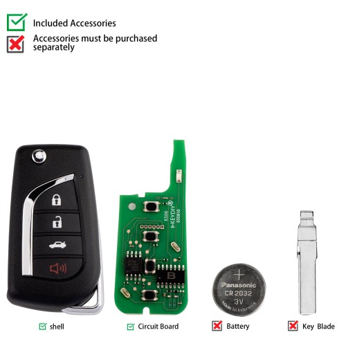 KEYDIY KD B13-4 Universal Flip Remote Key 3+1 Buttons for Toyota Type 5pcs