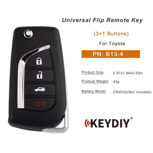 KEYDIY KD B13-4 Universal Flip Remote Key 3+1 Buttons for Toyota Type 5pcs