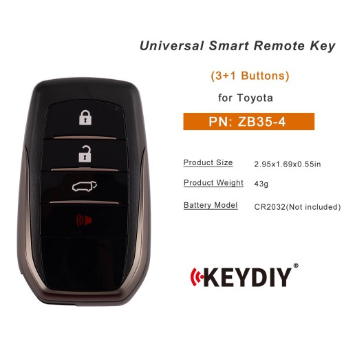 KEYDIY KD ZB35-4 Universal Smart Remote Key 3+1 Buttons for Toyota Type 5PCS