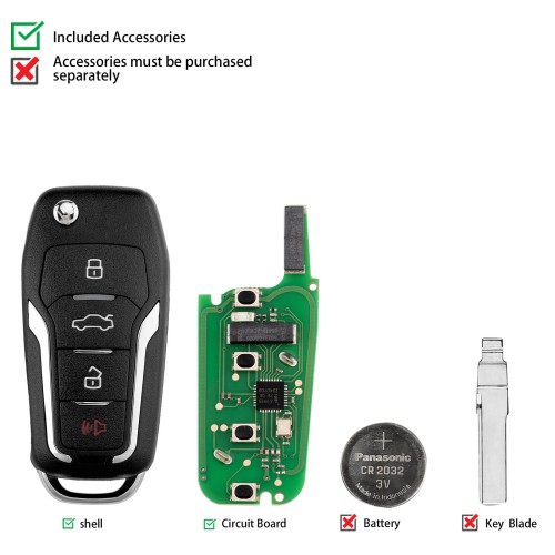 KEYDIY KD ZB12-4 Universal Smart Remote Key 3+1 Button for Ford Type 5PCS