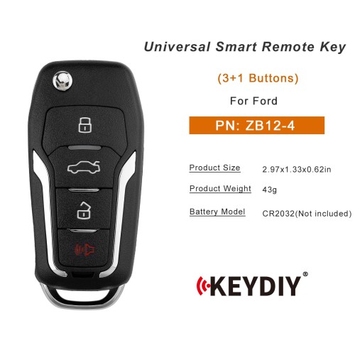 KEYDIY KD ZB12-4 Universal Smart Remote Key 3+1 Button for Ford Type 5PCS