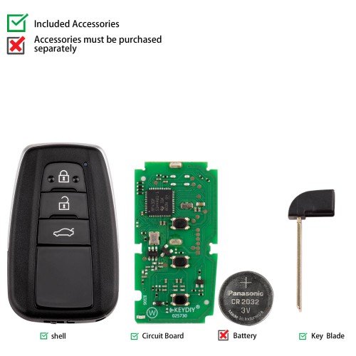 KEYDIY KD TB36-3  for Toyota for Lexus Universal Smart Remote Key 3 Buttons With 8A Transponder 5pcs