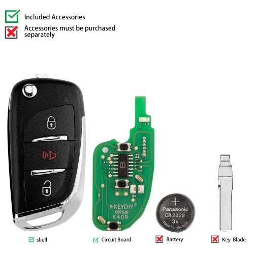 KEYDIY KD B11-2+1 Universal Flip Remote Key 2+1 Buttons for Peugeot Type 5pcs