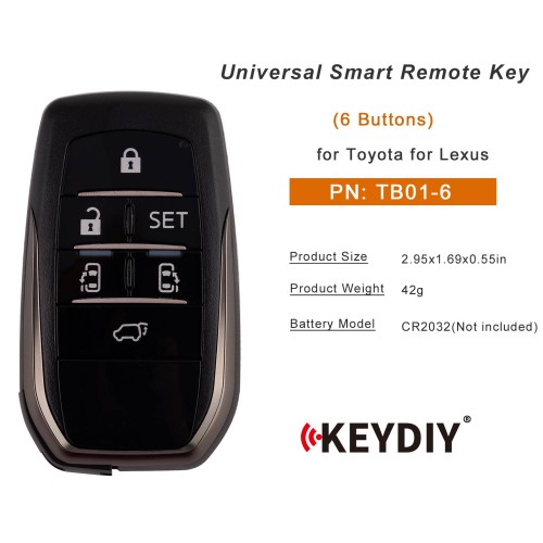 KEYDIY KD TB01-6 (NEW) for Toyota for Lexus Universal Smart Remote Key 6 Buttons With 8A Transponder 5pcs