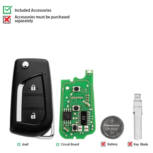 KEYDIY KD B13-2 Universal Flip Remote Key 2 Buttons for Toyota Type 5PCS