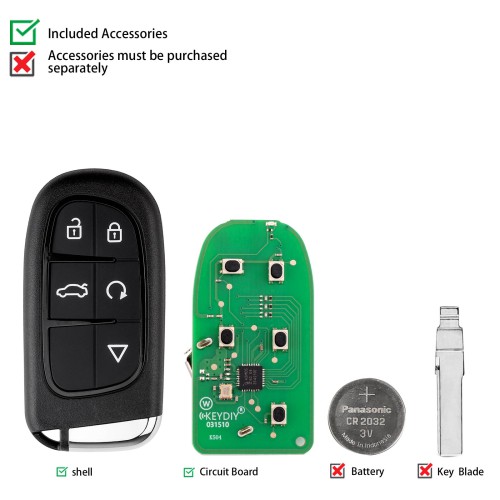 KEYDIY KD ZB34-5 Universal Smart Remote Key 5 Buttons for Jeep Chrysler Dodge Type 5pcs