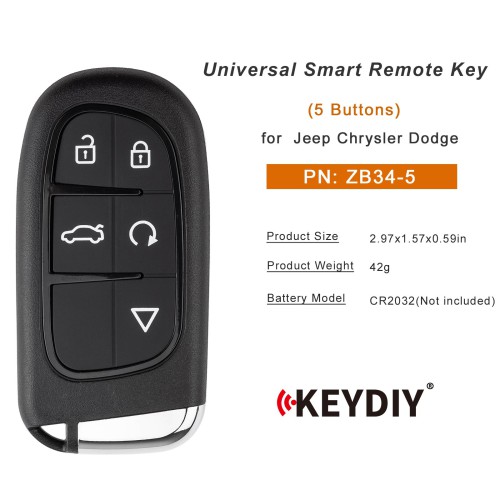 KEYDIY KD ZB34-5 Universal Smart Remote Key 5 Buttons for Jeep Chrysler Dodge Type 5pcs