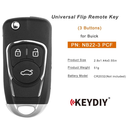 KEYDIY KD NB22-3 PCF Universal Flip Remote Key 3 Buttons for Buick Type 5PCS