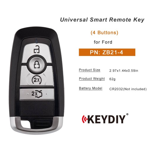 KEYDIY KD ZB21-4 Universal Smart Remote Key 4 Buttons for Ford Type 5PCS