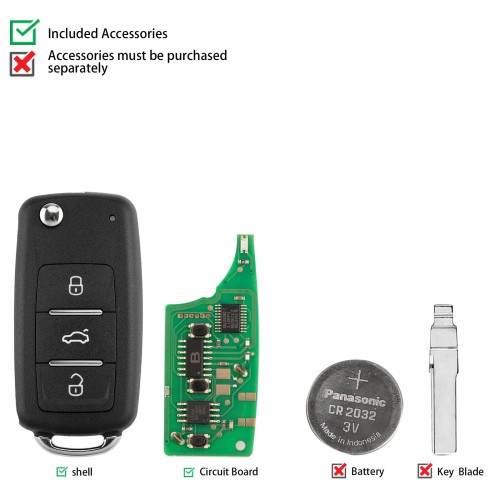 KEYDIY KD NB08-3 Universal Flip Remote Key 3 Buttons for Volkswagen Type 5PCS