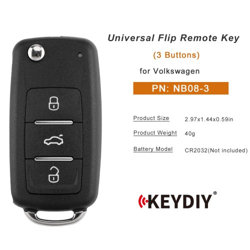 KEYDIY KD NB08-3 Universal Flip Remote Key 3 Buttons for Volkswagen Type 5PCS