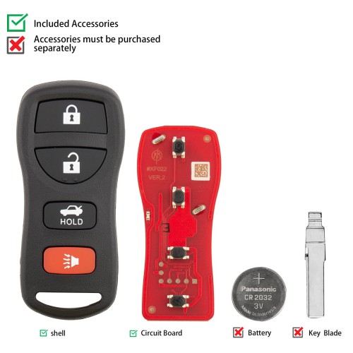 XHORSE XKNI20EN for Nissan Models (4 Buttons) Second Generation Universal Wired Remote Key