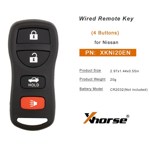 XHORSE XKNI20EN for Nissan Models (4 Buttons) Second Generation Universal Wired Remote Key