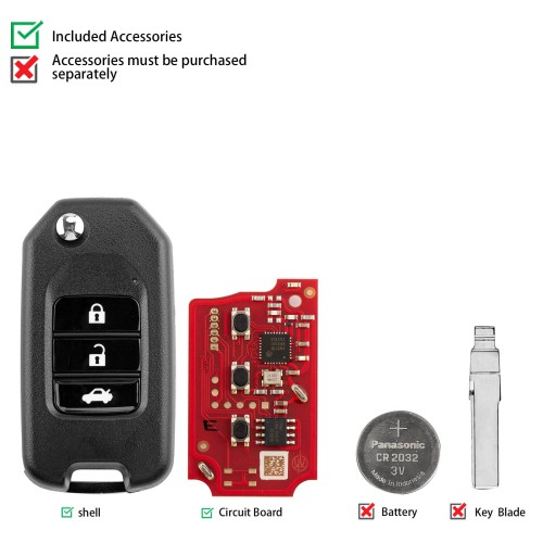 XHORSE XKHO20EN Honda Folding 3 Buttons Gen2 Wired Remote 5pcs
