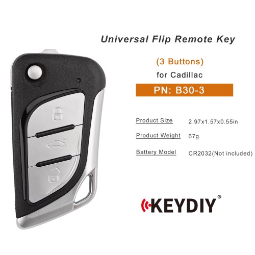 KEYDIY KD B30-3 (Metal Button) Universal Flip Remote Key 3 Buttons for Cadillac Type 5PCS