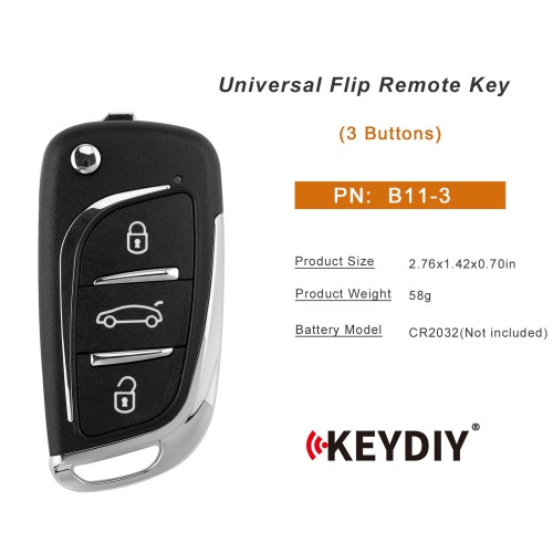 KEYDIY KD B11-3 (NEW) Universal Flip Remote Key 3 Buttons 5PCS