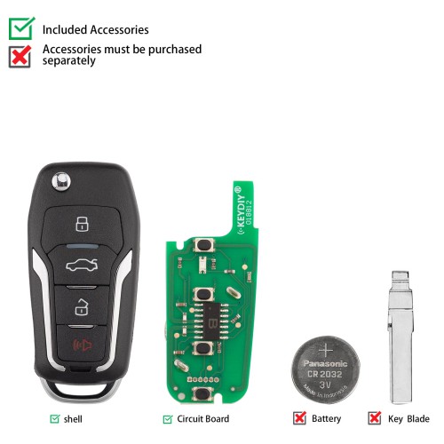KEYDIY KD B12-4 Flip Universal Remote Key Type 3+1 Buttons for Ford Type 5PCS