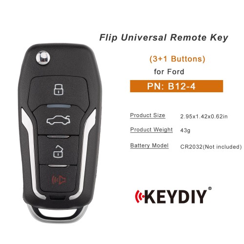 KEYDIY KD B12-4 Flip Universal Remote Key Type 3+1 Buttons for Ford Type 5PCS