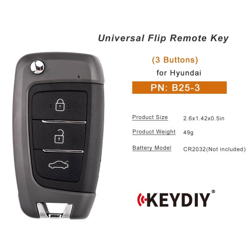 KEYDIY KD B25-3 Universal Flip Remote Key 3 Buttons for Hyundai Type 5PCS