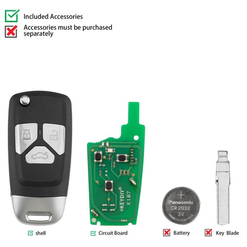 KEYDIY KD B26-3 Universal Flip Remote Key 3 Buttons for Audi Type 5PCS