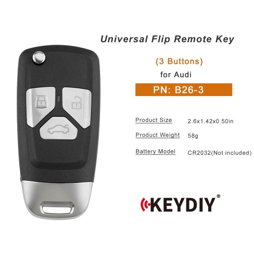 KEYDIY KD B26-3 Universal Flip Remote Key 3 Buttons for Audi Type 5PCS