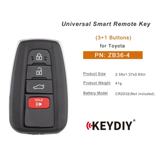 KEYDIY KD ZB36-4 Universal Smart Remote Key 3+1 Buttons for Toyota Type 5PCS
