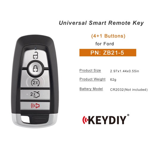 KEYDIY KD ZB21-5 Universal Smart Remote Key 4+1 Buttons for Ford Type 5PCS
