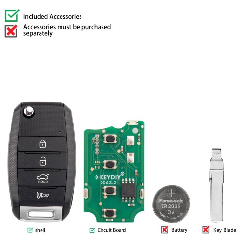 KEYDIY KD B19-4 Universal Flip Remote Key 3+1 Buttons for KIA Type 5PCS