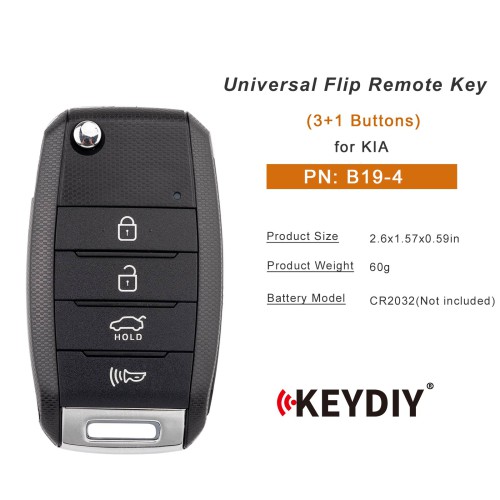 KEYDIY KD B19-4 Universal Flip Remote Key 3+1 Buttons for KIA Type 5PCS