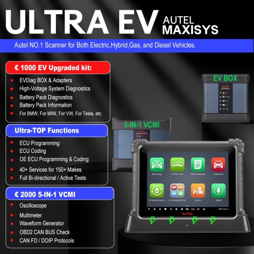 AUTEL MaxiSYS Ultra EV Advanced EV Diagnostics with MaxiFlash VCMI High-voltage System Diagnostics Battery Pack Diagnostics SOC & SOH Analysis