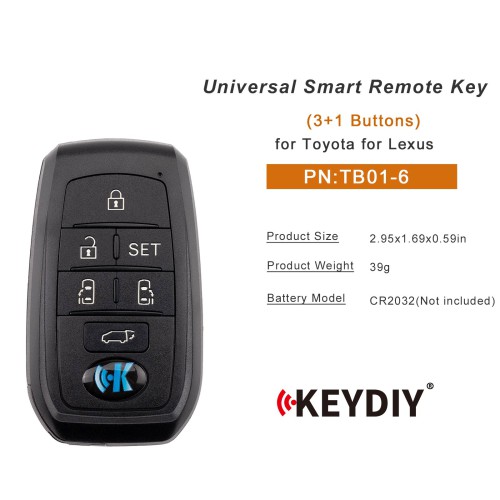 KEYDIY KD TB01-6  for Toyota for Lexus Universal Smart Remote Key 6 Buttons With 8A Transponder 5PCS
