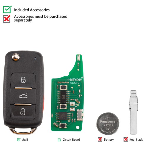 KEYDIY KD B08-4 Universal Flip Remote 3+1 Buttons for Volkswagen Type 5PCS