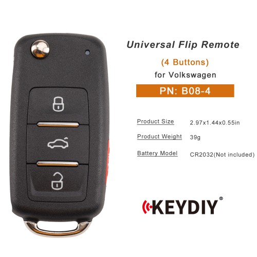 KEYDIY KD B08-4 Universal Flip Remote 3+1 Buttons for Volkswagen Type 5PCS