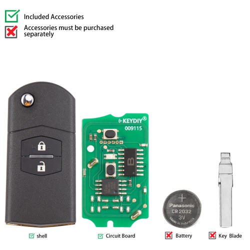 KEYDIY KD B14-2 Universal Flip Remote Key 2 Buttons for Mazda Type 5PCS