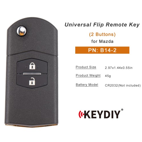 KEYDIY KD B14-2 Universal Flip Remote Key 2 Buttons for Mazda Type 5PCS