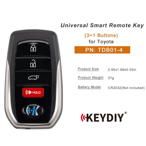 KEYDIY KD TDB01-4 Universal Smart Remote Key 3+1 Buttons for Toyota Type 5PCS
