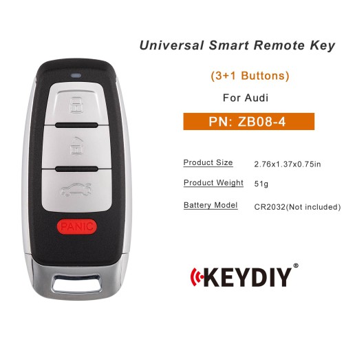 KEYDIY KD ZB08-4 Universal Smart Remote Key 3+1 Buttons for Audi Type 5pcs