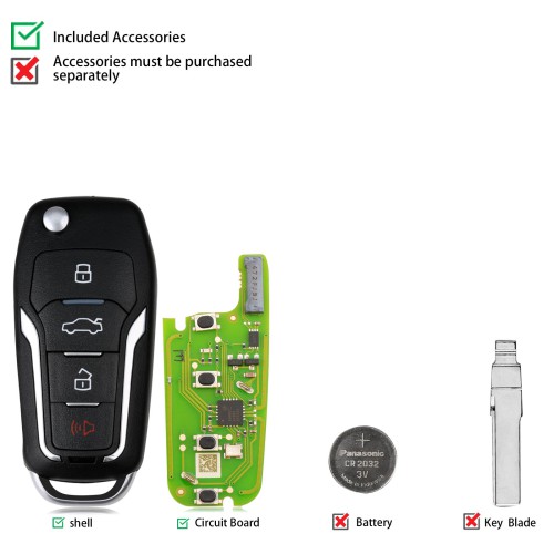 XHORSE XEFO01EN Super Remote Key Ford Style Flip 4 Buttons Built-in Super Chip English Version