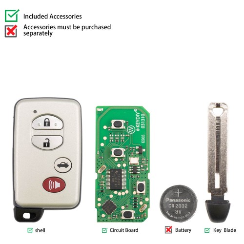 KEYDIY KD TDB03-4(Silver Gray) for Toyota Universal Smart Remote Key 3+1 Buttons With Grey Key Shell 5PCS