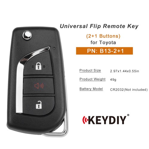 KEYDIY KD B13-2+1 Universal Flip Remote Key 2+1 Buttons for Toyota Type 5PCS